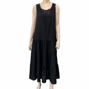 Embroidered Black Sleeveless Dress